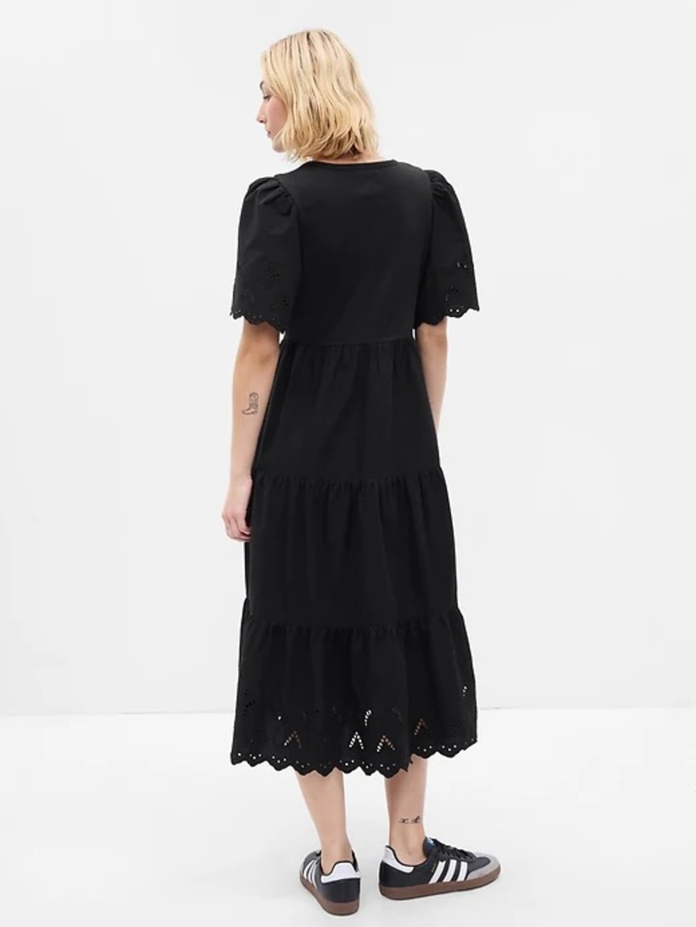 GAP Black Tiered Eyelet Midi Dress Medium Tall